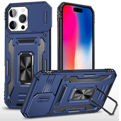 For Apple iPhone 12 /12 Pro Tough Hybrid Case with Movable Camera Window & Metal Ring Stand Shockproof Case Cover Cosmic Orange