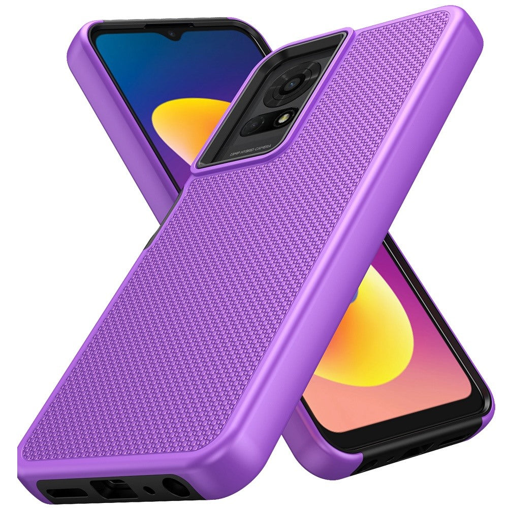 For TCL 50 LE Dual Layer Heavy-Duty Hybrid Rugged Case Rugged Texturized TPU & PC Shockproof Silicone Military Grade Case Cover Purple