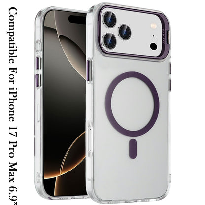 For Apple iPhone 17 Pro Max (6.9") Magnetic Back MagSafe Compatible Transparent Hybrid Drop Protection with Metallic Camera Stand Case Cover Desert Gold