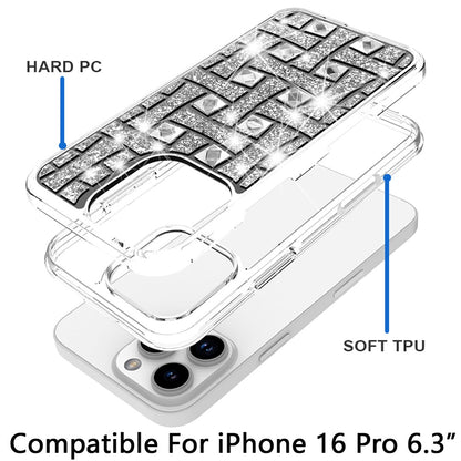 For Apple iPhone 16 Pro Bling Hybrid Shockproof Protective Design Stylish Glitter Finish Durable Grip Protection Case Cover