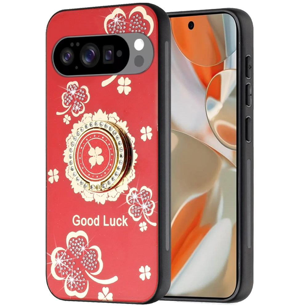 For Google Pixel 10 Pro XL Diamonds 3D Fashion Bling Sparkly Glitter Ornaments Engraving Hybrid with Ring Stand Case Cover