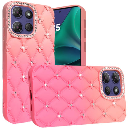 For Motorola Moto G Stylus 5G 2025 Fashion Flower Design Sparkle Glitter Shimmer Rhinestone Bling Floral Accents, Leather Texture TPU Case Cover