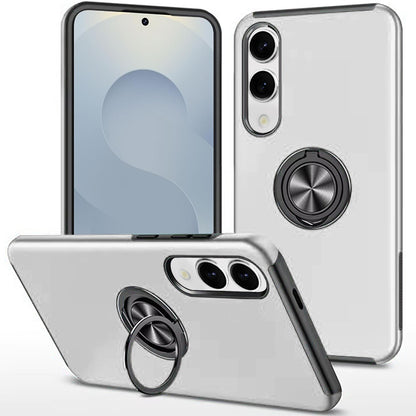 For Samsung Galaxy S25 EDGE Hybrid 360 Degree Rotatable Metal Invisible Ring Stand Holder Slim Fit Magnetic Car Mount Shockproof Case Cover Silver