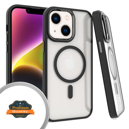 For Apple iPhone 16 (6.1") Magnetic Case with Built in Magnets Compatible with MagSafe, Clear Slim Hybrid Frame Bumper Case Cover Clear / Black