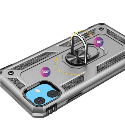 Phone Case for iPhone 15 (6.1") Rotatable Ring Stand Shockproof Hybrid Armor Anti Slip Heavy Duty Fit Magnetic Car Mount Durable Grip Cover Silver