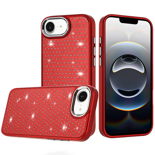 For Apple iPhone 16e Bling Diamond Metallic, Full Sparkle Chrome Edged Hybrid Protective Shockproof Case Cover