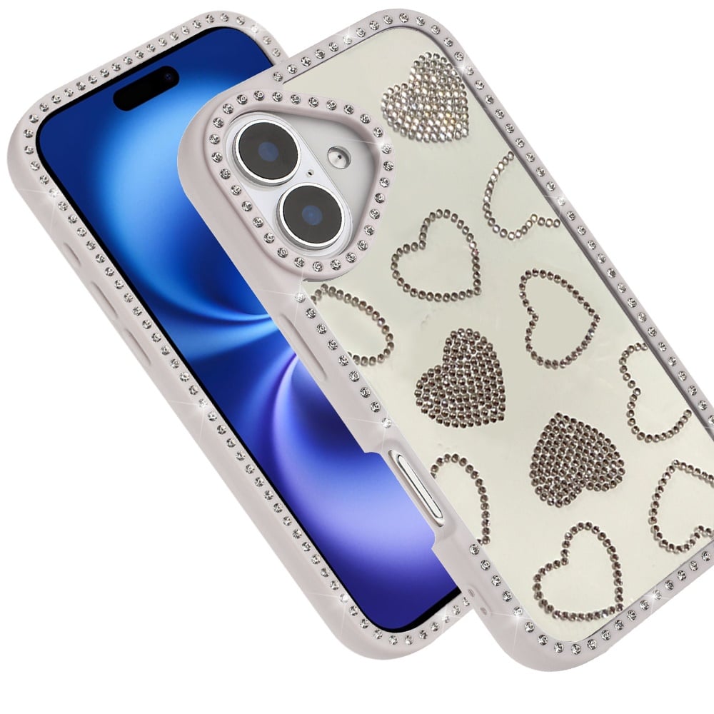 For Apple iPhone 17 (6.3") Spread Love Glitter Shimmer Bling Diamond Edge Hybrid Drop Protection Shockproof Design Case Cover