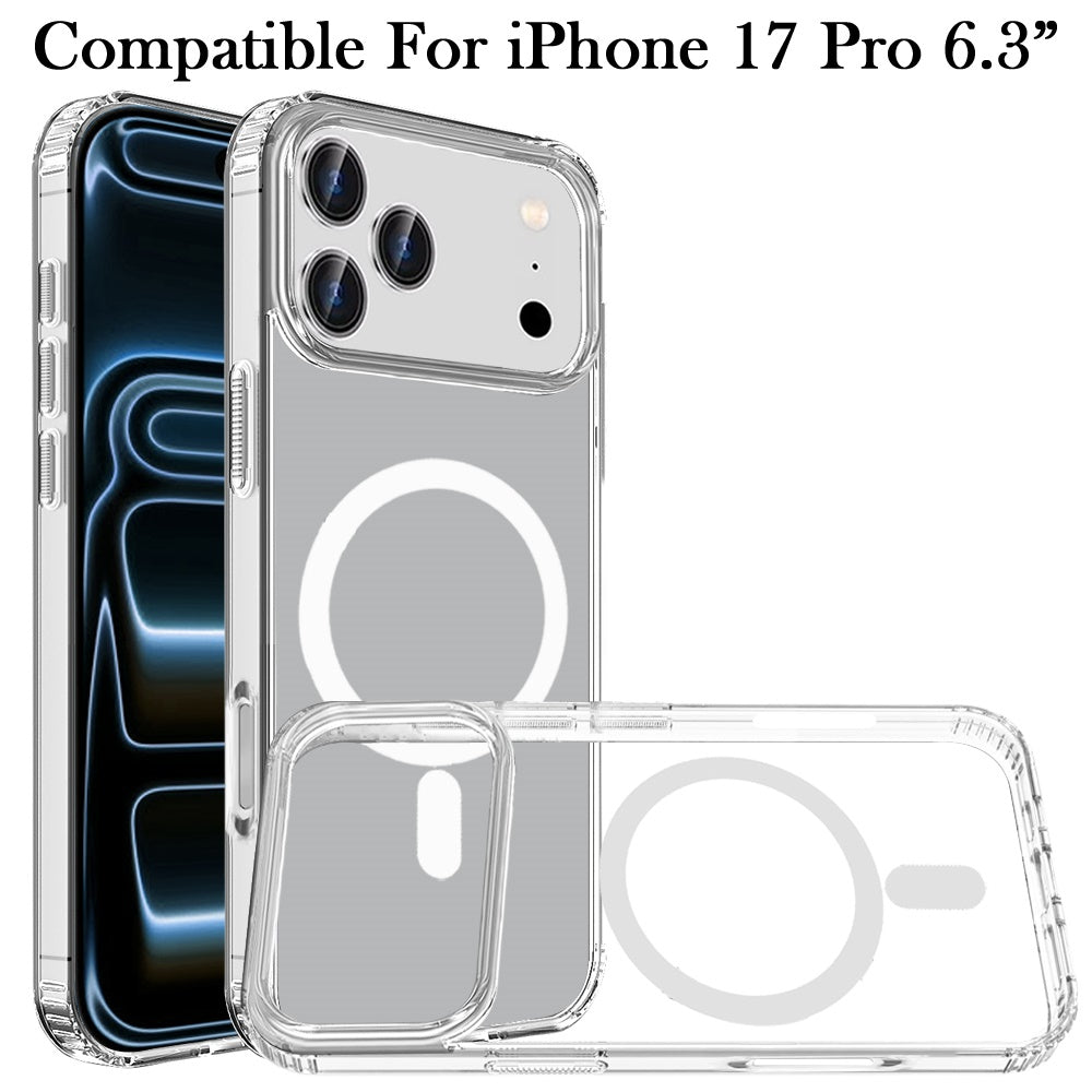 For Apple iPhone 17 Pro Classic Hybrid True Transparent Magnetic Circle - Shockproof Hybrid Clear Bumper, Compatible with MagSafe Case Cover Clear