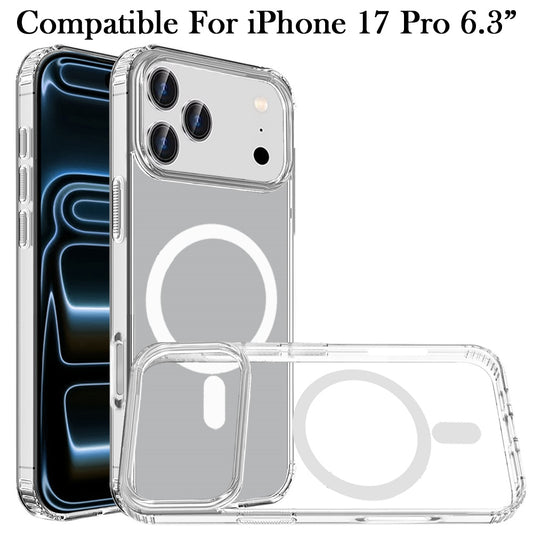 For Apple iPhone 17 Pro Classic Hybrid True Transparent Magnetic Circle - Shockproof Hybrid Clear Bumper, Compatible with MagSafe Case Cover Clear