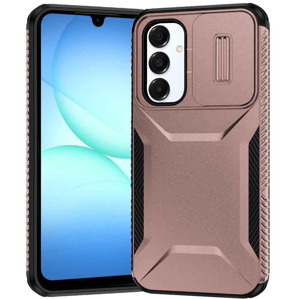 For Samsung Galaxy A17 5G Slim Fit Shockproof Hybrid with Slide Camera Window Covering, Rugged Tpu Silicone Hard PC Bumper Case Cover Teal+Hot Pink