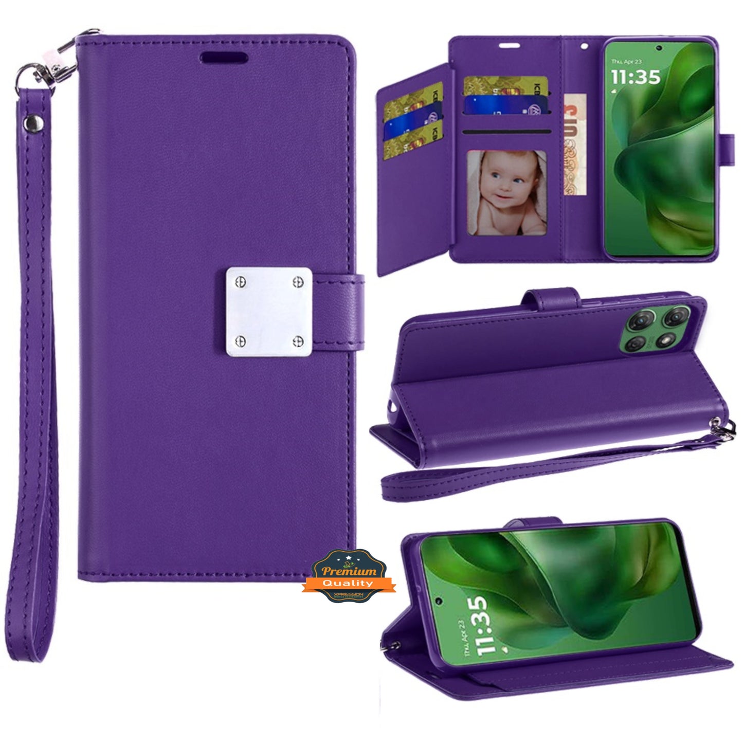For Apple iPhone 13 Pro Max Wallet Case with ID/ Card Holder, Wristlet Strap, Magnetic TPU Protective Shockproof Folio Flip Case Cover