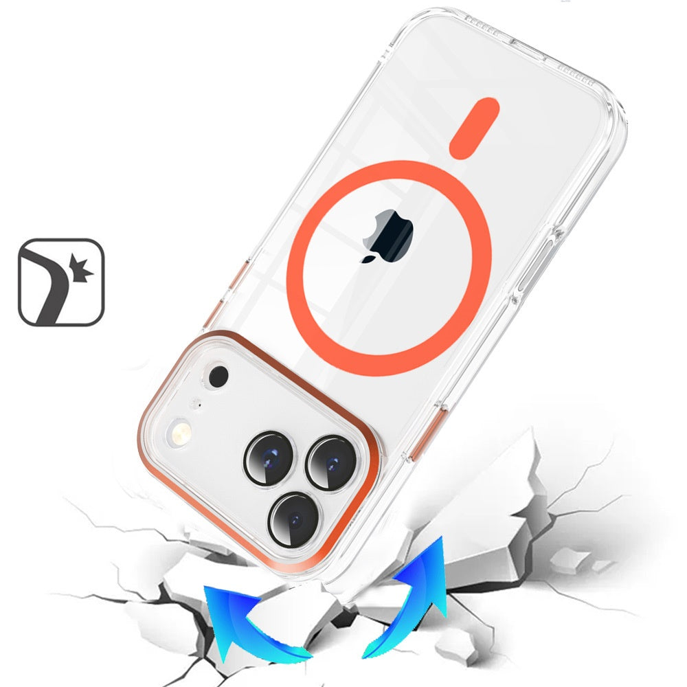 Phone Case for Apple iPhone 17 Pro Max (6.9") Clear Transparent Magnetic Circle Slim TPU Shockproof Durable Anti Scratch Grip Hybrid Design Cover Cosmic Orange