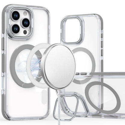 For Apple iPhone 16 (6.1") Hybrid Clear Back Invisible Camera Bracket Stand [With Magsafe Magnetic Circle] Shockproof Color Frame Case Cover