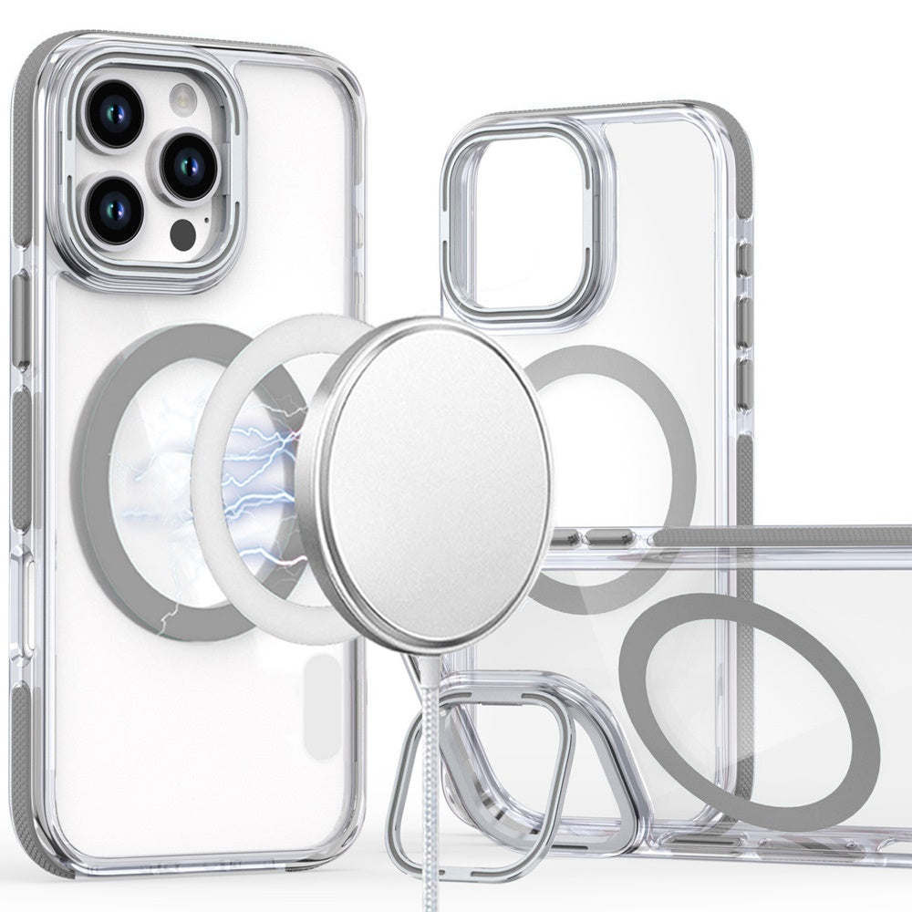 For Apple iPhone 16 Pro (6.3") Hybrid Clear Invisible Camera Bracket Stand [With Magsafe Magnetic Circle] Shockproof Color Frame Case Cover