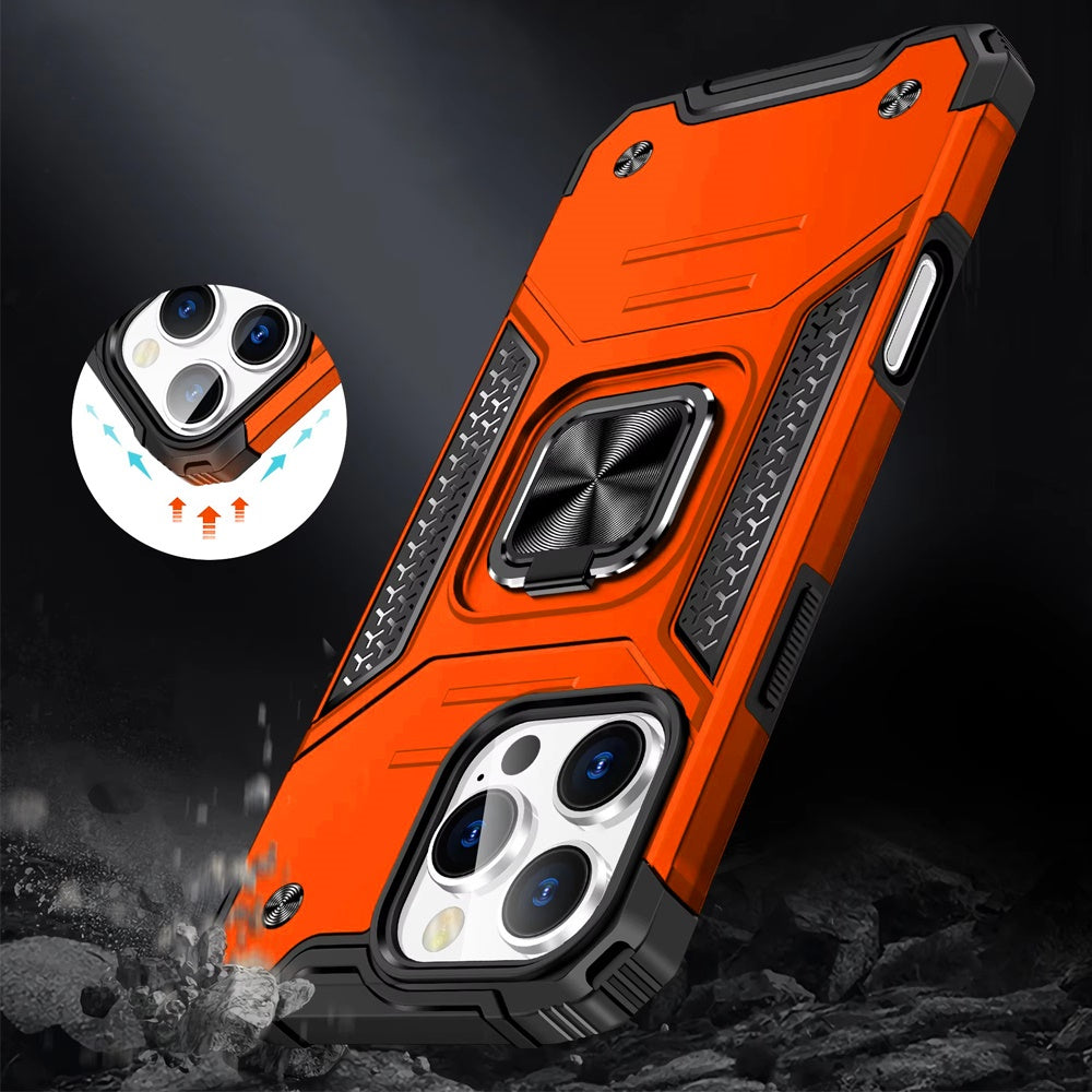 For iPhone 16 Pro Max (6.9") Armor Hybrid Magnetic Stand with Ring Holder Kickstand Shockproof Heavy-Duty Durable Rugged TPU Dual Layer Case Cover Cosmic Orange