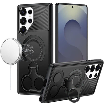 Phone Case for Samsung Galaxy S25 Ultra Magnetic 2 Ring Stand Car Mount Friendly Shockproof Rugged Grip Armor Dual Ring Kickstand Heavy Duty Hybrid Cover