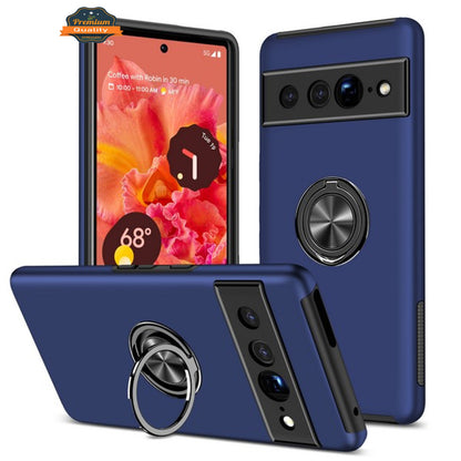 For Google Pixel 9A Military Grade Hybrid Case with Flat Metal Ring 360° Rotation Kickstand, Slim Fit Back Hard PC Case Cover