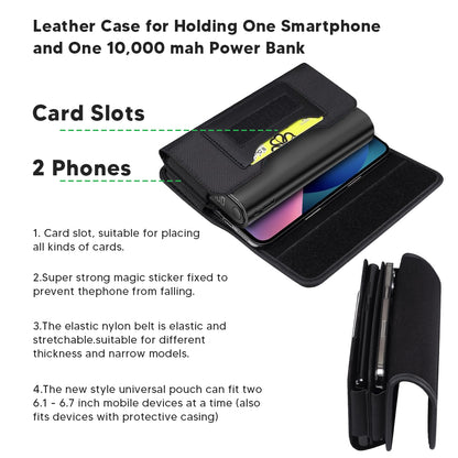 For Apple iPhone 16 Pro (6.3") Universal Dual Horizontal Nylon Case For Two Phone Carrying Pouch Large Cover with Card Storage Pocket & Belt Clip Loop Holster [Black]