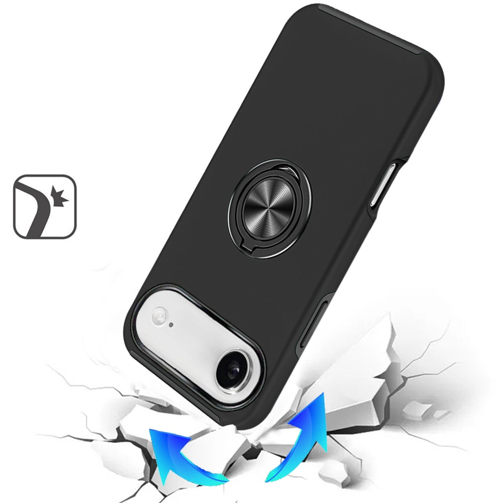 For Apple iPhone 17 AIR Hybrid 360 Degree Rotatable Metal Invisible Ring Stand Holder Slim Fit Magnetic Car Mount Shockproof Case Cover