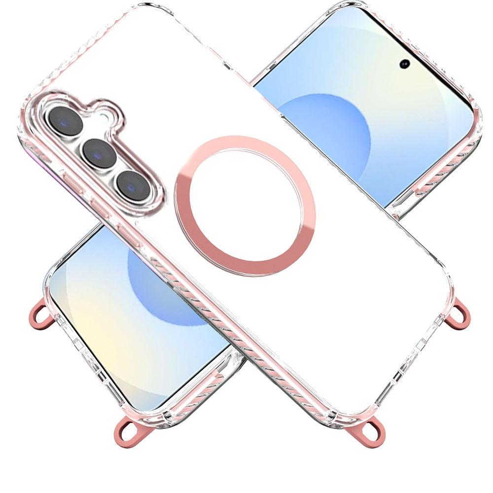For Samsung Galaxy S25 /S24 Clear Magnetic Frame PC Back Shockproof Protective Case with Detachable Lanyard Strap, Compatible with MagSafe Case Cover