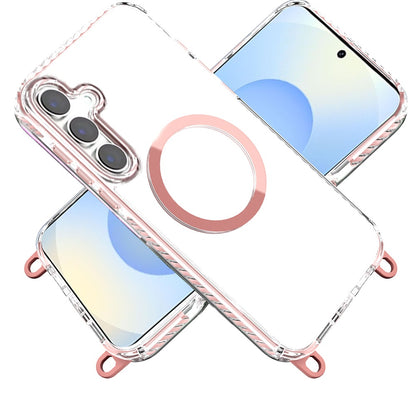 For Samsung Galaxy S25+ /S25 Plus /S24+ Plus Clear Magnetic Frame PC Back Shockproof Protective Case with Detachable Lanyard Strap, Compatible with MagSafe Case Cover