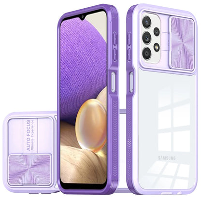 For Samsung Galaxy A32 5G Hybrid Cases with Sliding Camera Cover Transparent Shockproof Bumper TPU Protective Case Cover