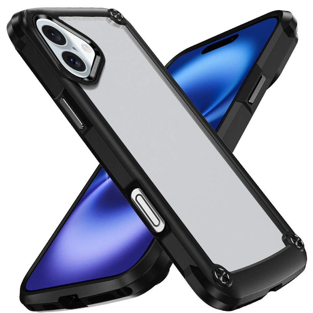 For Apple iPhone 17 Hybrid Transparent Rubber with Metal Buttons & Camera Edges Hard TPU Corner Frame Bumper Case Cover