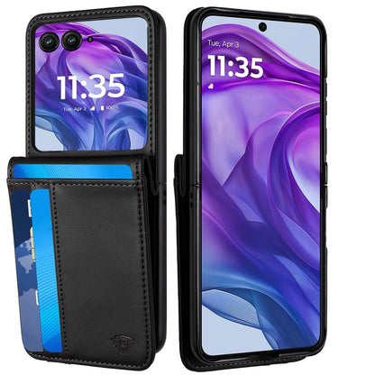 For Motorola Razr+ Plus 2024 Wallet Back Storage PU Leather with Credit Card ID Slots Holder Pocket Hybrid Protective Case Cover