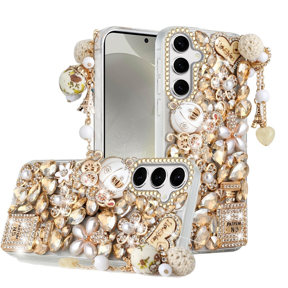 For Samsung Galaxy S25 /S24 Bling Crystal 3D Full Diamonds Luxury Sparkle Rhinestone Hybrid Case Cover Ultimate Multi Ornament Green