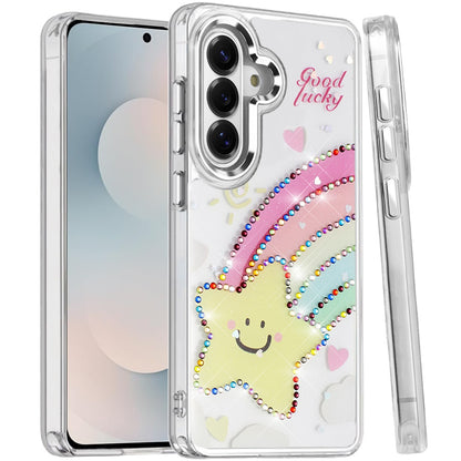 For Samsung Galaxy S25 FE /S25 Fan Edition Butterfly Resin Epoxy Diamond Design Metal Edged Hybrid Shockproof Heavy Duty Drop Protection Case Cover