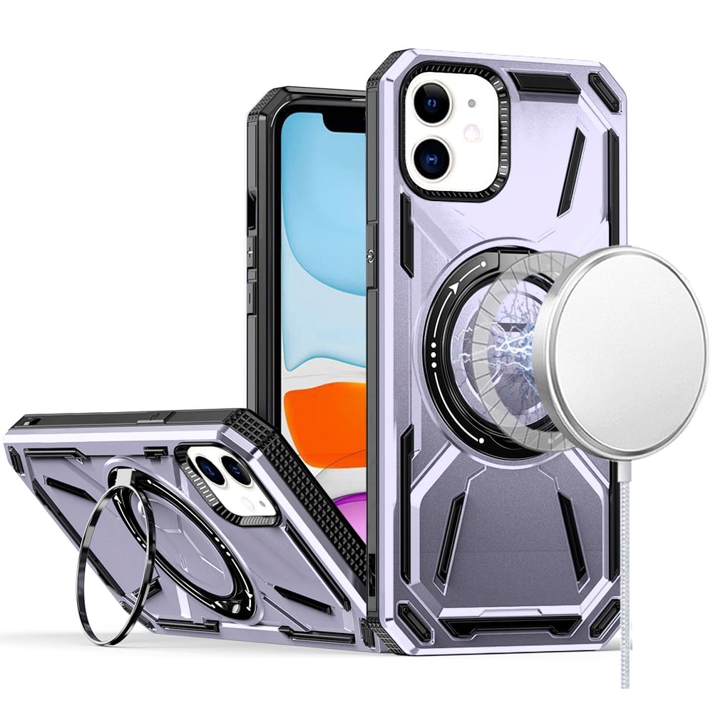 For iPhone 12 / iPhone 12 Pro (6.1") Hybrid Magnetic Ring and 360° Rotational Kickstand with MagSafe Compatible, Military Grade Drop Protection Case Cover Light Purple