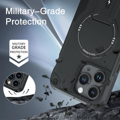 For Apple iPhone 16 (6.1") Hybrid Tuff Case with Folding Stand Magnetic Holder Compatible with MagSafe [Military Shockproof] Case Cover