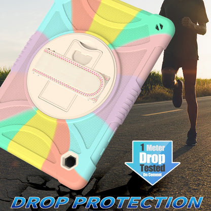 For 3-in-1 Tough Hybrid Shockproof Protector Silicone TPU with Pencil Holder, Kickstand, Hand & Shoulder Strap Colorful Rainbow Tablet Case Cover