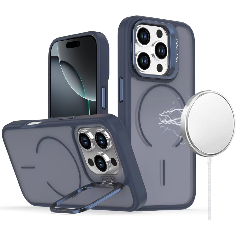 Phone Case for iPhone 16 Pro Max (6.9") Magnetic Shockproof Hybrid Camera Stand Guard Anti Slip Durable Protective Matte Design Cover