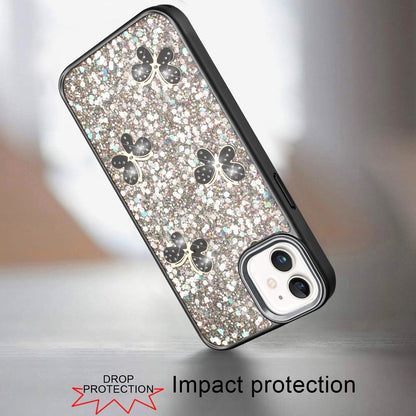 For Apple iPhone 11 Cute Butterfly Crystal Diamond Glitter Case Sparkle Bling Frame Metallic Edges, Shimmer TPU Hybrid Case Cover