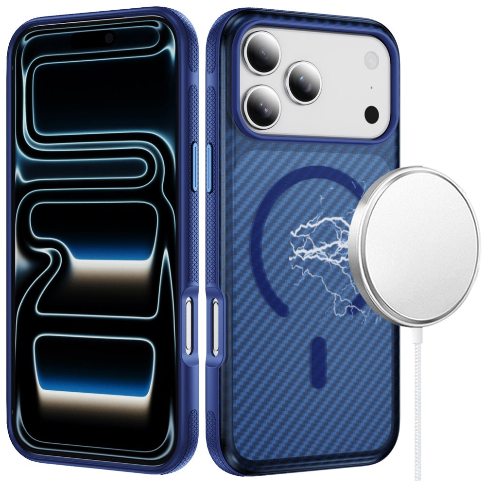 For Samsung Galaxy S26 Ultra Thick Carbon Design Magnetic Hybrid Drop Protection with Metallic Buttons & MagSafe Compatible Case Cover Blue