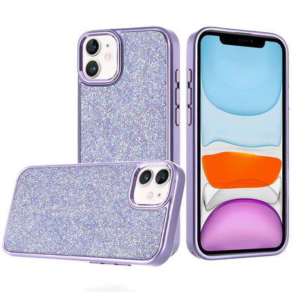 For Apple iPhone 11 Crystal Sparkle Diamond Glass Full Mini Glitter Bling Frame TPU Hybrid Protective Case Cover Rose Gold
