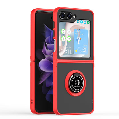 For Samsung Galaxy Z Flip 7 FE Semi Transparent Matte Hybrid Protective PC & TPU Shockproof with 360° Rotation Ring Stand Case Cover Red