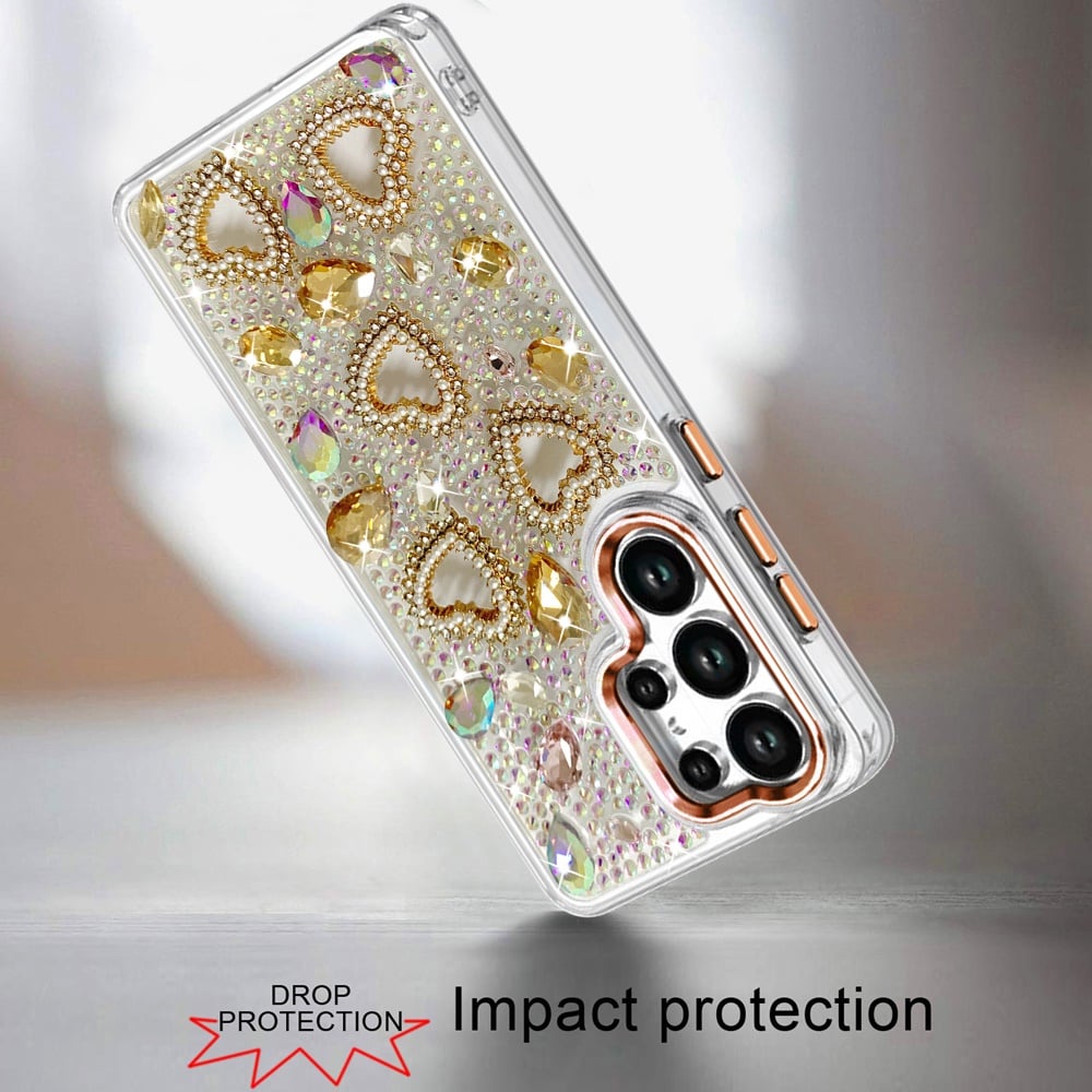 Phone Case for Samsung Galaxy S25 Ultra Luxury Crystal Heart Rhinestone Diamond Bling Shockproof Hybrid Glitter Protective Stylish Durable Grip Cover