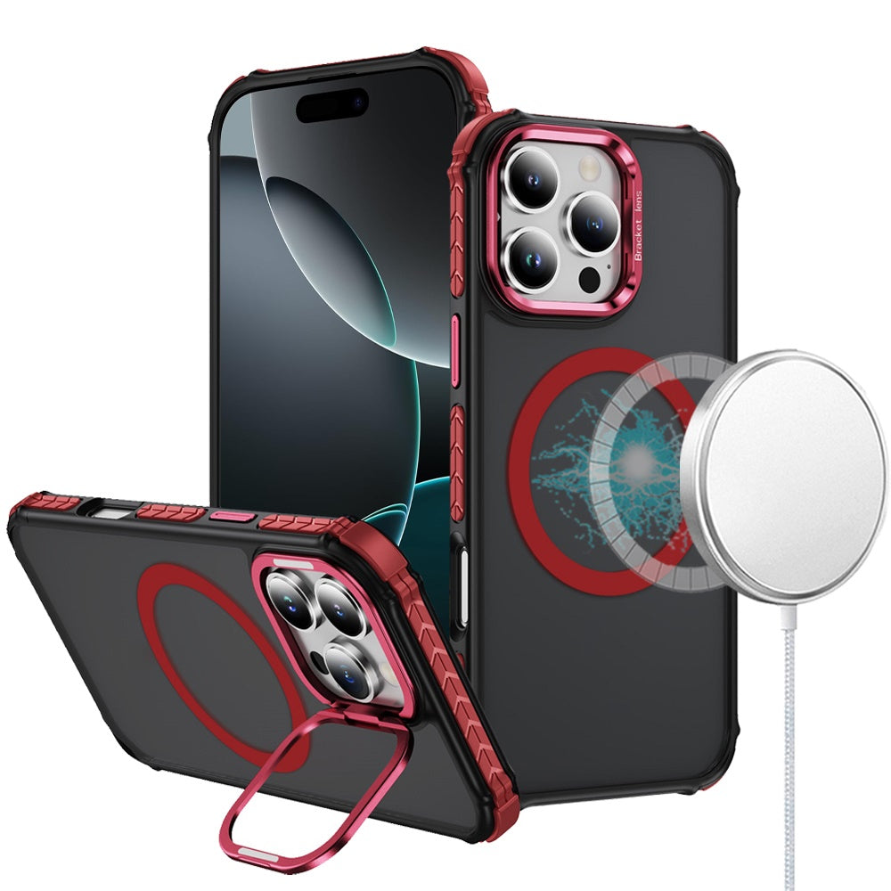 For Apple iPhone 12 Pro Max Hybrid Metal Camera Stand Ring Sturdy, Compatible with MagSafe, Matte Hard TPU Colorful Edge Case Cover