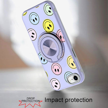 For Apple iPhone SE 3 (2022) SE/8/7 Pattern Design Hybrid with Invisible Ring Stand & Magnetic Back, Shockproof Protective Grip Case Cover