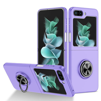 For Samsung Galaxy Z Flip 5 Magnetic Ring Stand Camera Protection Shock Resistant Hybrid Durable Grip Kickstand Function for Flip Series Case Cover Rose Gold