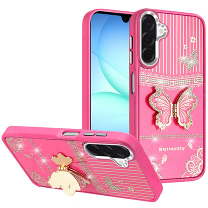 Phone Case for Samsung Galaxy A17 5G Glitter Bling Butterfly Stand Metallic Edge Hybrid Shockproof Grip Durable Camera Protection Stylish Design Cover