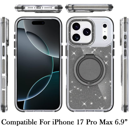 For Apple iPhone 17 Pro Max (6.9") Slim Bling Glitter Sparkly Shimmer Hybrid with Magnetic Ring and 360° Rotational Stand [Compatible with Magsafe] Case Cover