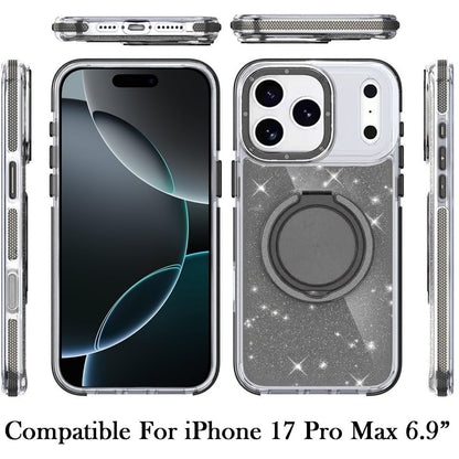 For Apple iPhone 17 Pro Max (6.9") Slim Bling Glitter Sparkly Shimmer Hybrid with Magnetic Ring and 360° Rotational Stand [Compatible with Magsafe] Case Cover