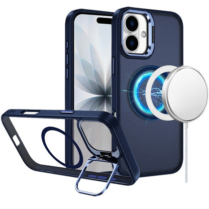 For Apple iPhone 17 (6.3") Heavy Duty Metallic Hybrid Tough TPU with Camera Ring Stand, MagSafe Compatible, Rugged Drop Protection Case Cover