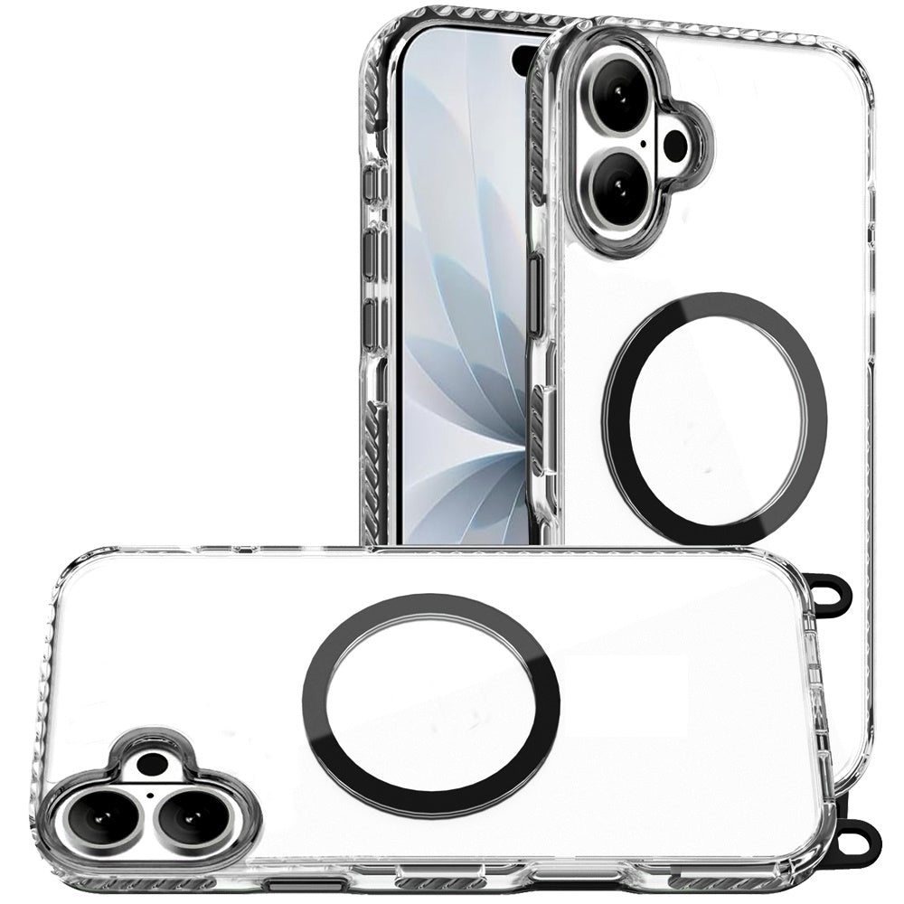 For Apple iPhone 17 (6.3") Clear Magnetic Frame PC Back Shockproof Protective Case with Detachable Lanyard Strap, Compatible with MagSafe Case Cover