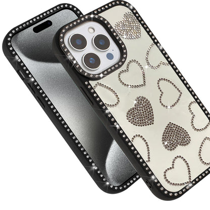 For Apple iPhone 15 Pro Max Spread Love Glitter Shimmer Bling Diamond Edge Hybrid Drop Protection Shockproof Design Case Cover