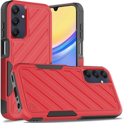 For Samsung Galaxy A15 5G Premium Hybrid Rugged lined Shockproof Textured 2-in-1 Non-Slip Hard PC & TPU Non Slip Tough Case Cover Red+Black