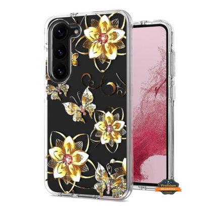 For Samsung Galaxy S25 /S24 Hybrid Clear Frame with Trendy Pattern Design, Shockproof Hard Back & TPU Rubber Case Cover